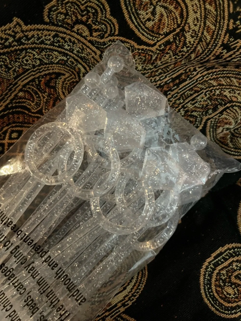 Clear Crystal-Look Engagement ring drink stirrers with silver specs